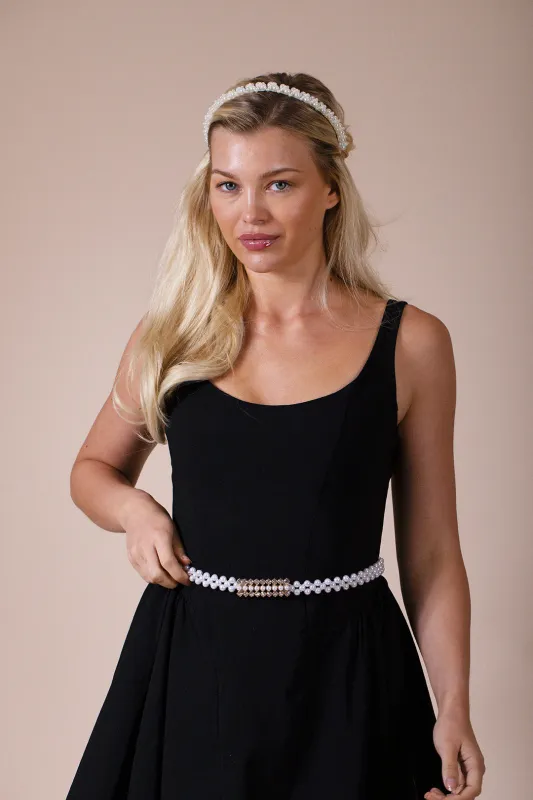 Strenchy Pearl Chain Belt With Diamante Buckle by SVNX sold by Goddiva