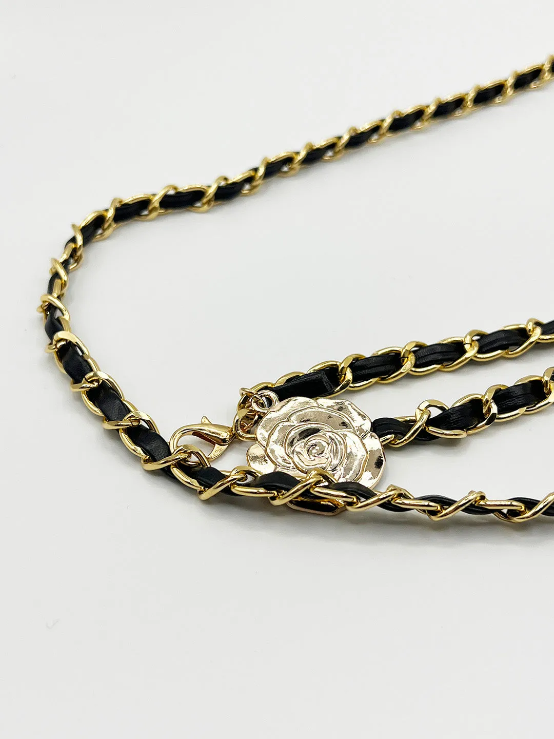 Rose Chain Faux Leather Belt In Black Gold by SVNX sold by Goddiva product image thumbnail 5