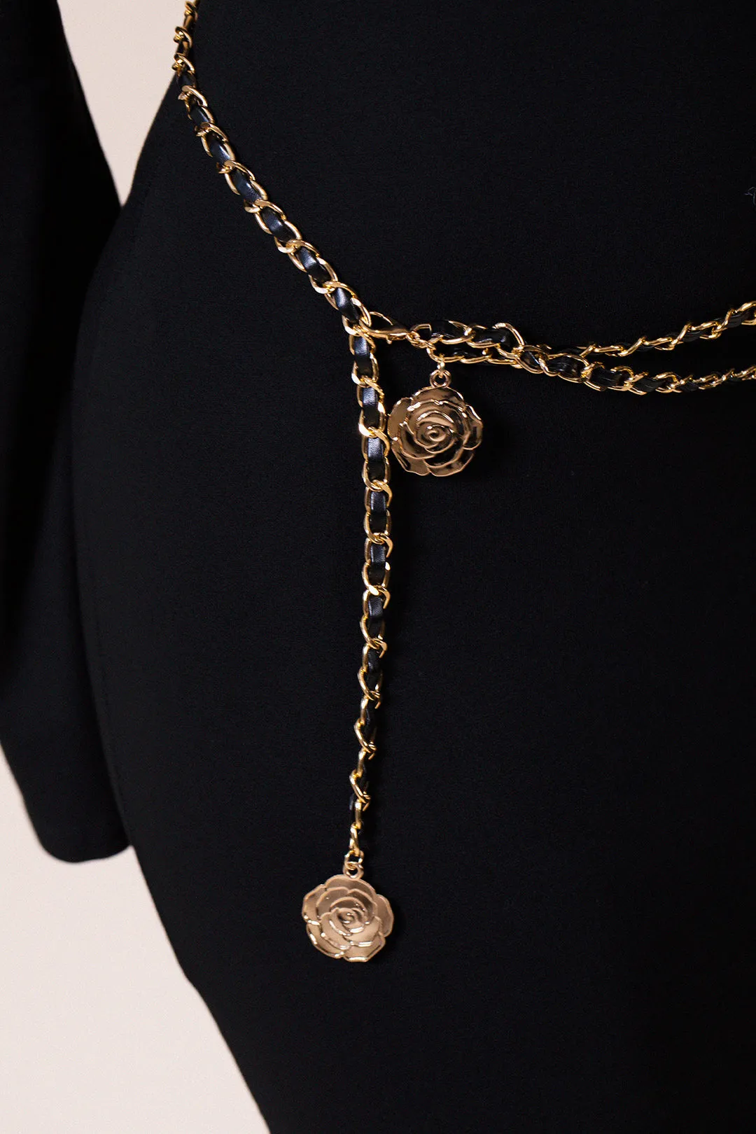 Rose Chain Faux Leather Belt In Black Gold by SVNX sold by Goddiva product image thumbnail 2