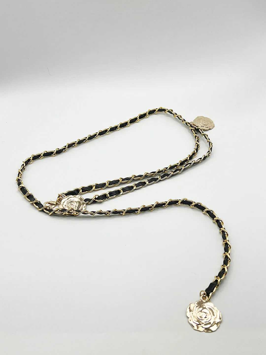 Rose Chain Faux Leather Belt In Black Gold by SVNX sold by Goddiva product image thumbnail 3