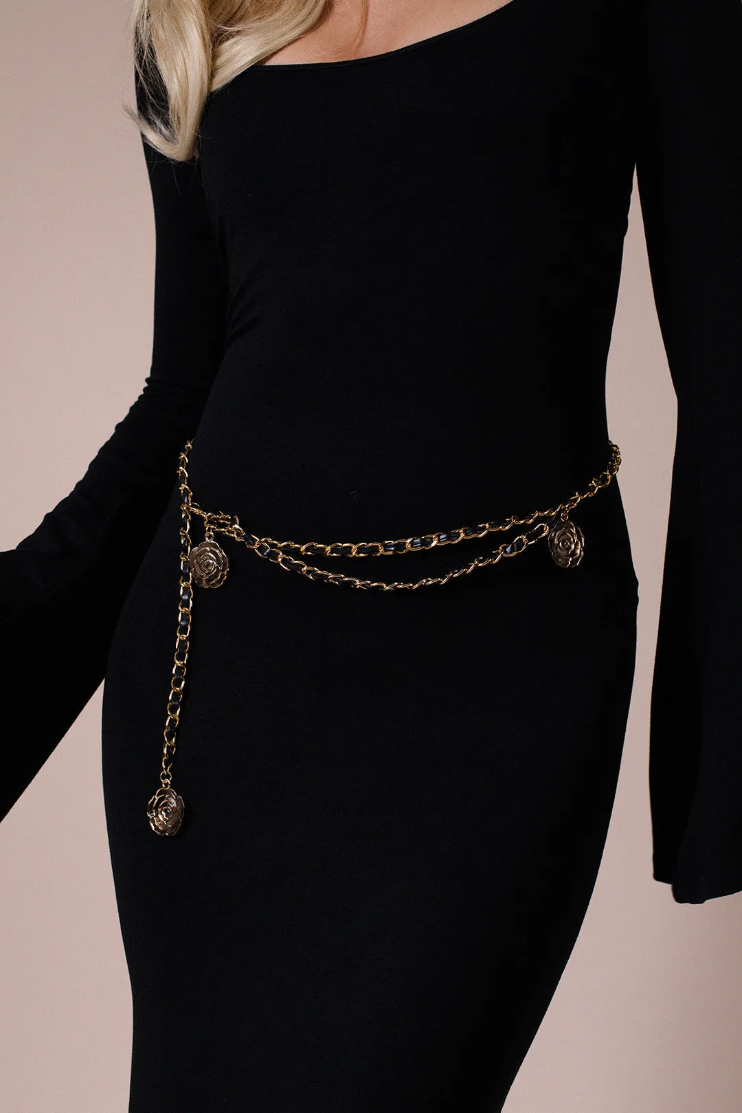 Rose Chain Faux Leather Belt In Black Gold by SVNX sold by Goddiva product image thumbnail 4