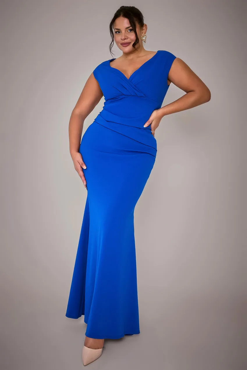 Bardot Pleated Maxi Dress - Royalblue by Goddiva Plus sold by Goddiva