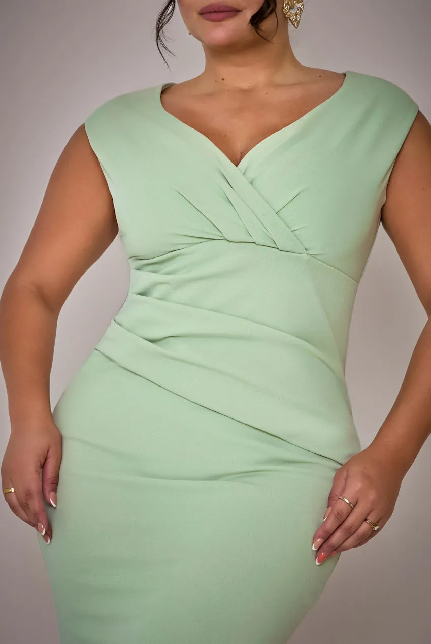 Bardot Pleated Maxi Dress - Sage Green by Goddiva Plus sold by Goddiva product image thumbnail 3