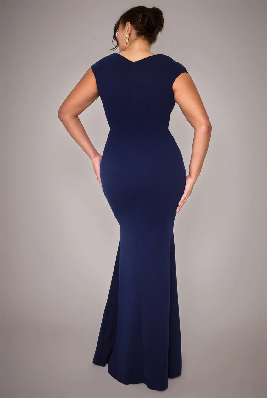 Bardot Pleated Maxi Dress - Navy Blue by Goddiva Plus sold by Goddiva product image thumbnail 2