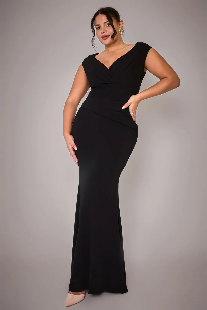 Bardot Pleated Maxi Dress - Black by Goddiva Plus sold by Goddiva