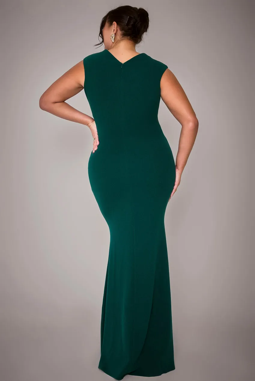 Bardot Pleated Maxi Dress - Emerald Green by Goddiva Plus sold by Goddiva product image thumbnail 2