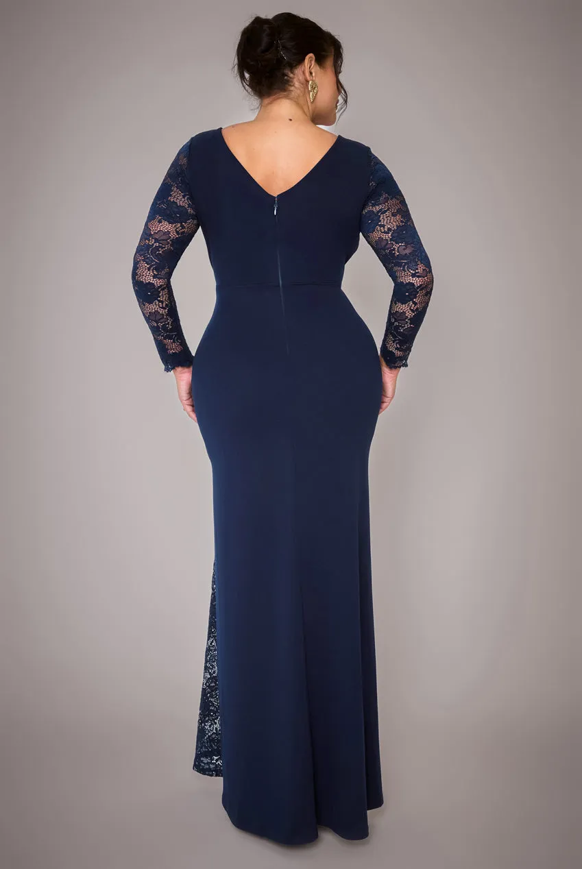 Scuba & Lace Wrap Maxi Dress - Navy Blue by Goddiva Plus sold by Goddiva product image thumbnail 2