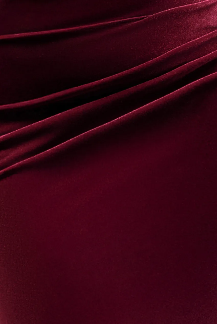 Cowl One Shoulder Velvet Maxi Dress - Burgundy Red by Goddiva sold by Goddiva product image thumbnail 4