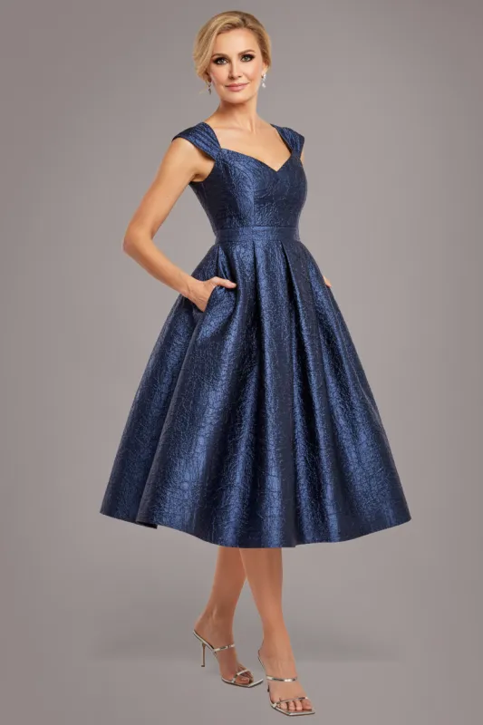 Crushed Satin Sleeveless A Line Midi Dress - Navy Blue by Goddiva sold by Goddiva