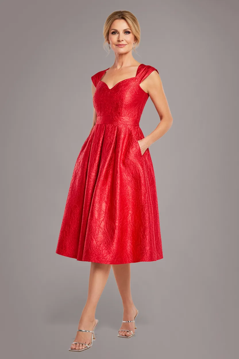 Crushed Satin Sleeveless A Line Midi Dress - Red by Goddiva sold by Goddiva