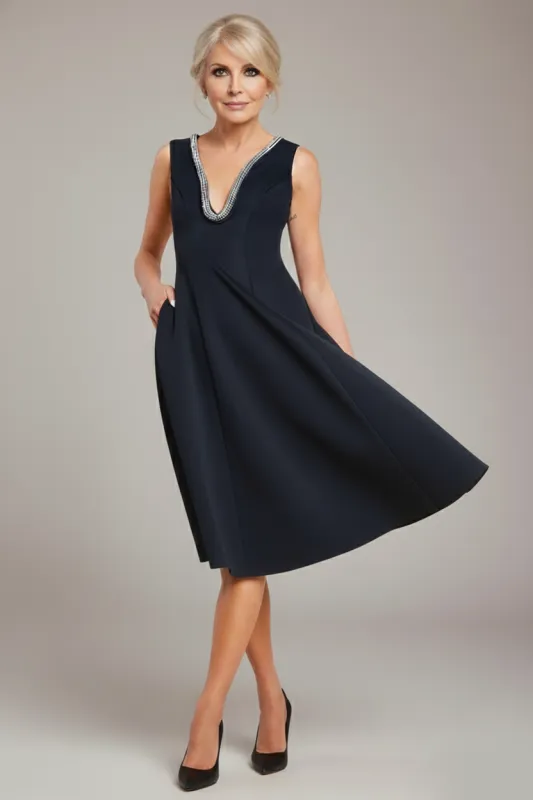 Diamante Embellished Neck A-Line Midi Dress - Black by Goddiva sold by Goddiva