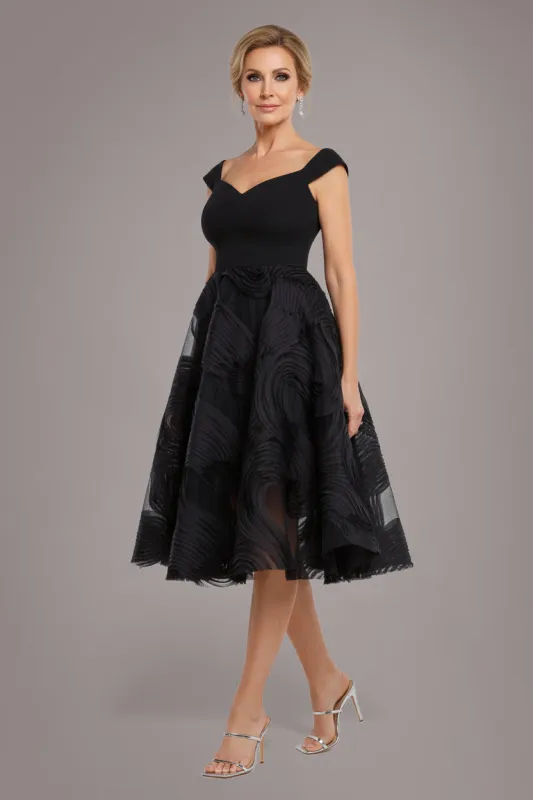 Scuba & Textured Chiffon A Line Midi Dress - Black by Goddiva sold by Goddiva