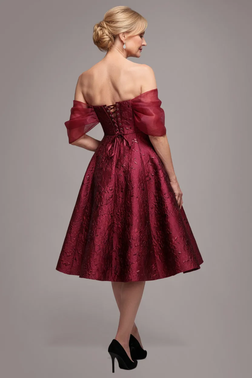 Lace Up Jacquard Midi Dress With Organza Wings - Burgundy Red by Goddiva sold by Goddiva product image thumbnail 2