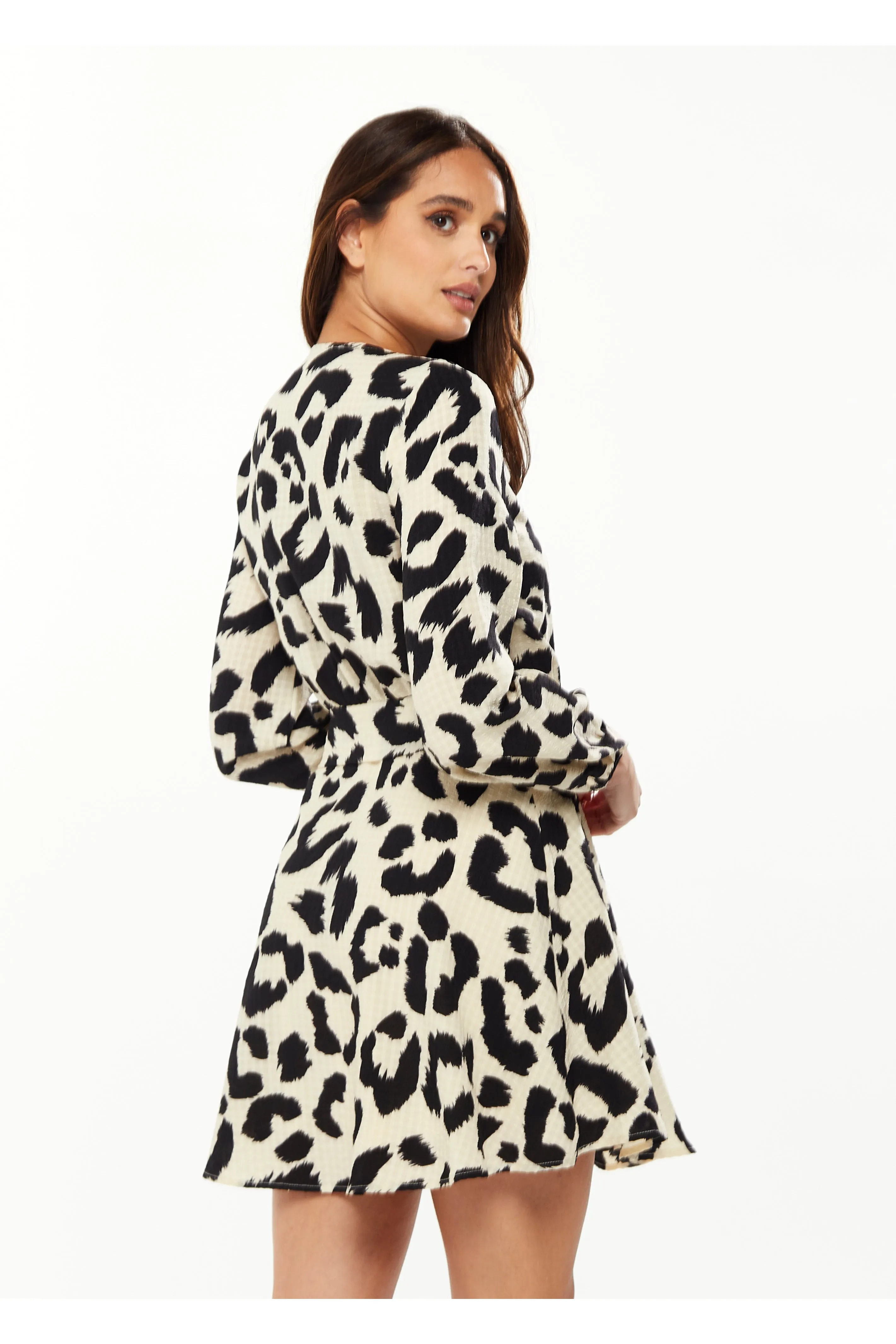 Animal Print Mini Wrap Dress With Long Sleeves by Liquorish sold by Goddiva product image thumbnail 4