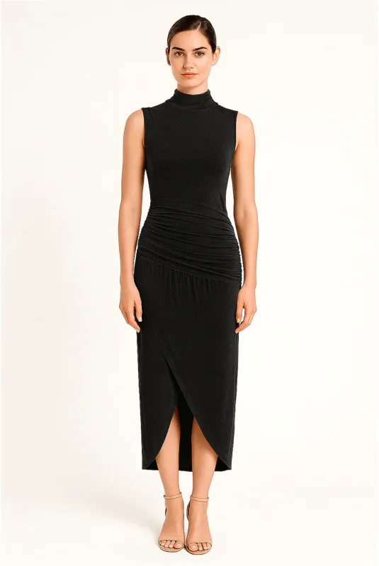 Ruched Slim Fit Jersey Sleeveless Midi Dress by Avinci sold by Goddiva