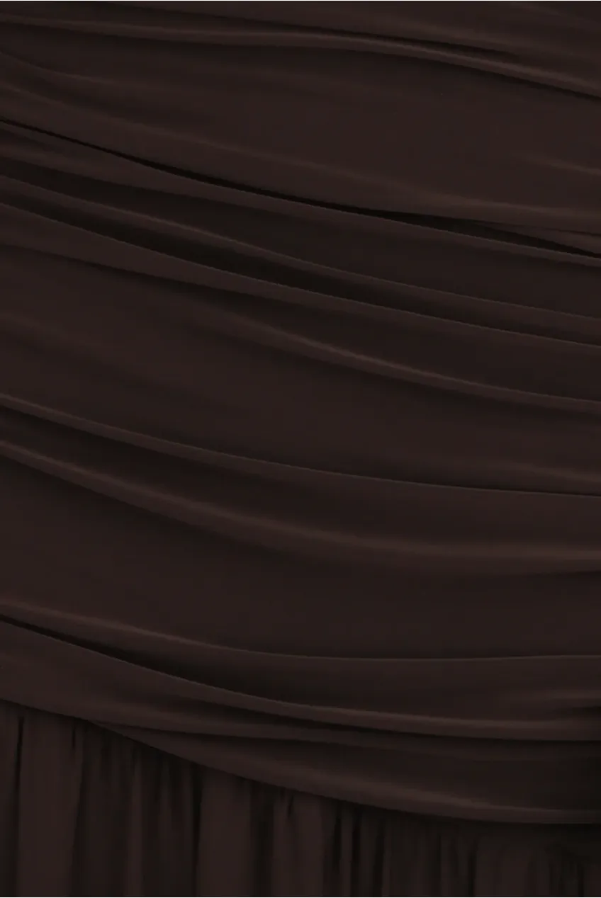 Brown One Shoulder Draping Detailed Side Cut Out Maxi Dress by Avinci sold by Goddiva product image thumbnail 5