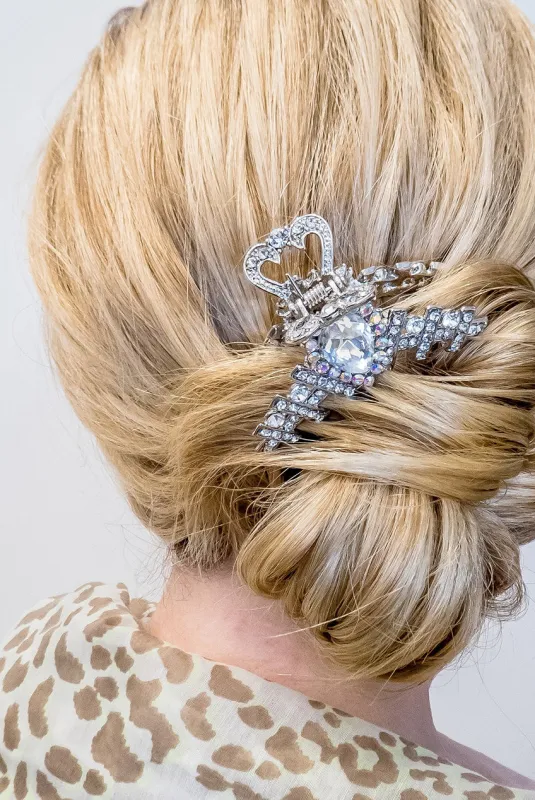 Silver Claw Hair Clip With Diamante by QueenMee Accessories sold by Goddiva