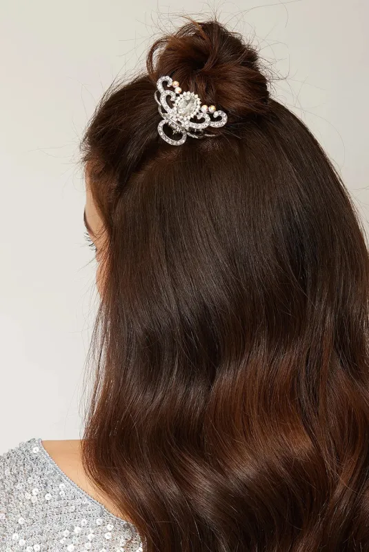 Silver Hair Claw With Diamante by QueenMee Accessories made by Goddiva