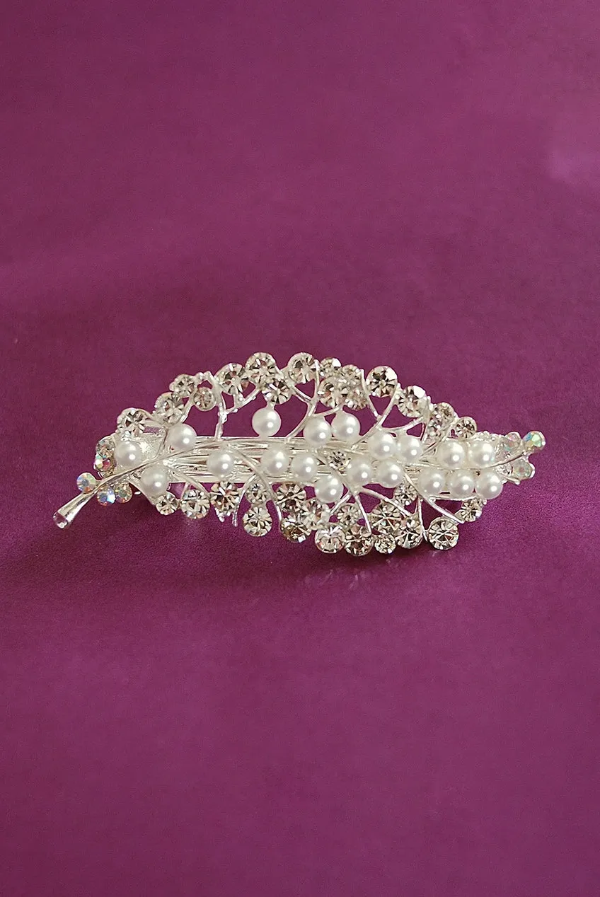 Silver Pearl Hair Clip With Diamante by QueenMee Accessories sold by Goddiva product image thumbnail 2