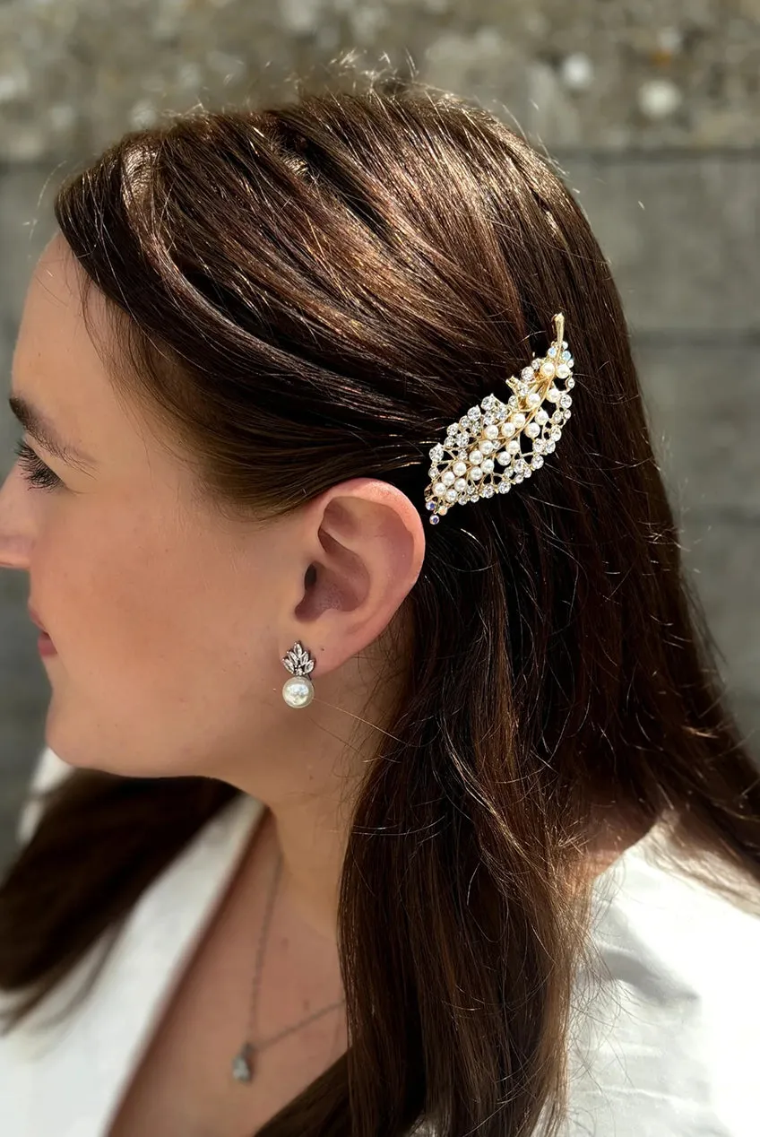 Gold Pearl Hair Clip With Diamante by QueenMee Accessories sold by Goddiva product image thumbnail 3