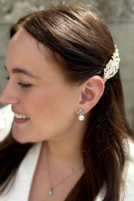 Gold Pearl Hair Clip With Diamante by QueenMee Accessories sold by Goddiva