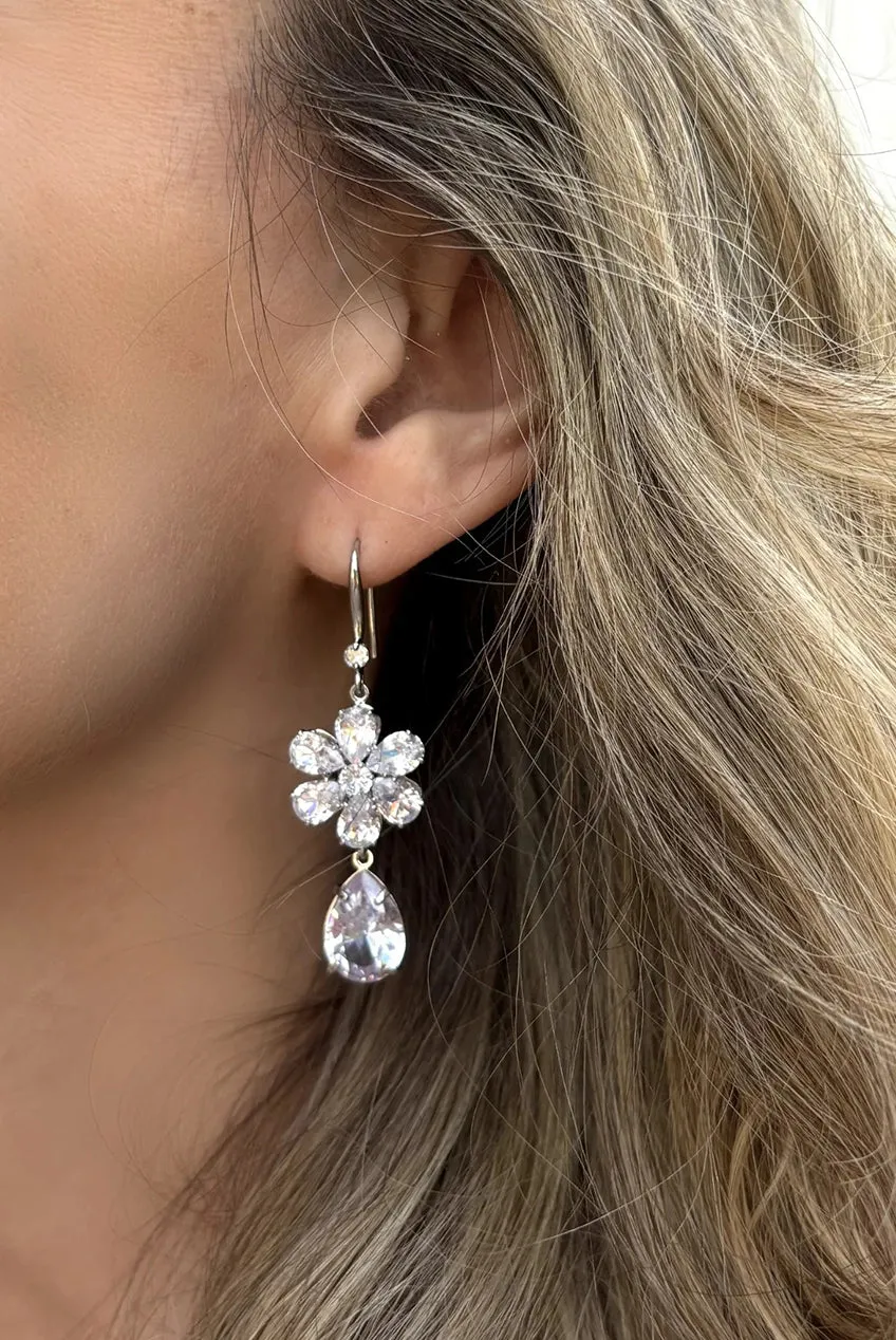 Crystal Drop Earrings Flower by QueenMee Accessories sold by Goddiva