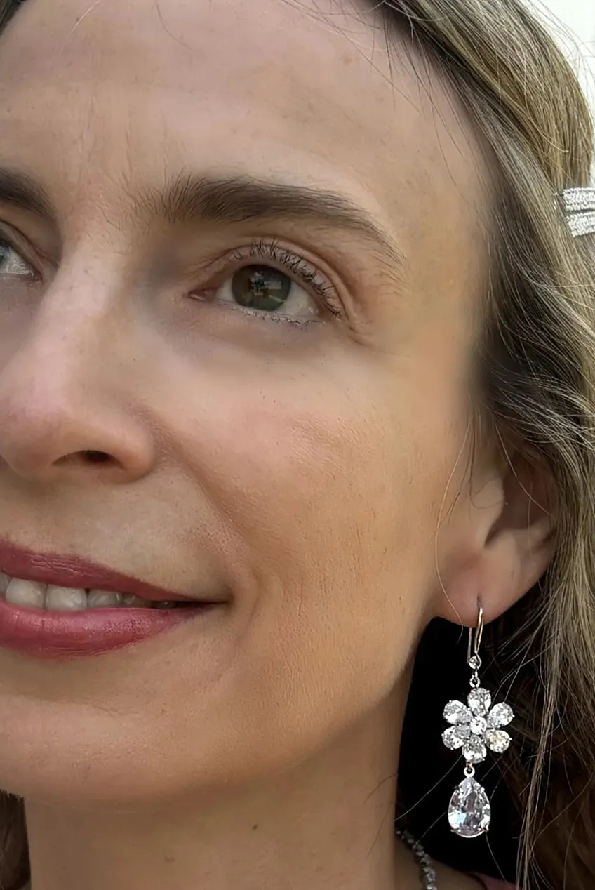 Crystal Drop Earrings Flower by QueenMee Accessories sold by Goddiva product image thumbnail 2