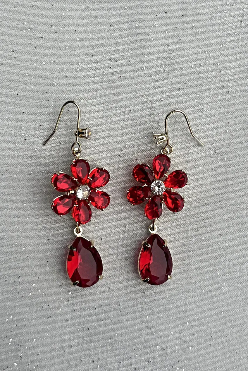 Red Drop Earrings Flower by QueenMee Accessories sold by Goddiva product image thumbnail 4