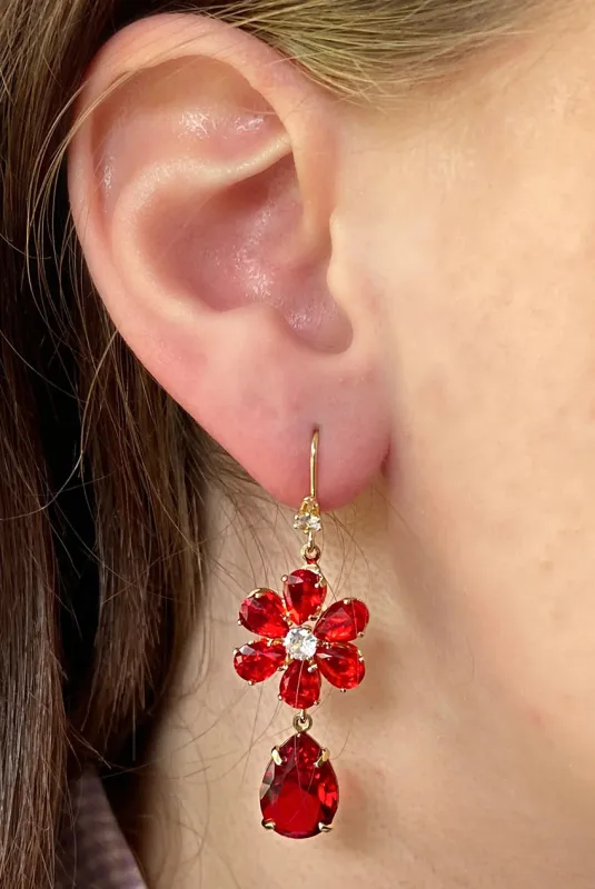 Red Drop Earrings Flower by QueenMee Accessories sold by Goddiva