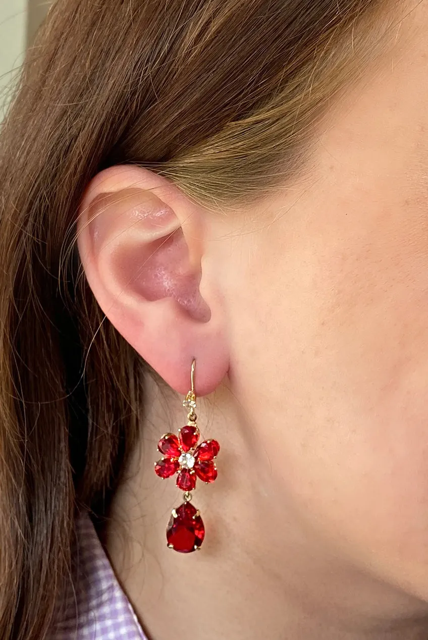 Red Drop Earrings Flower by QueenMee Accessories sold by Goddiva product image thumbnail 2
