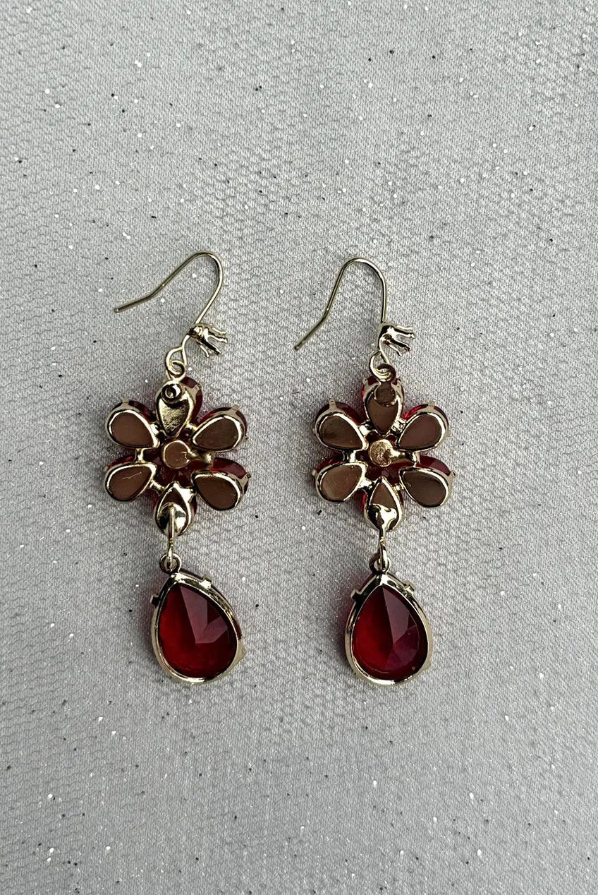 Red Drop Earrings Flower by QueenMee Accessories sold by Goddiva product image thumbnail 3