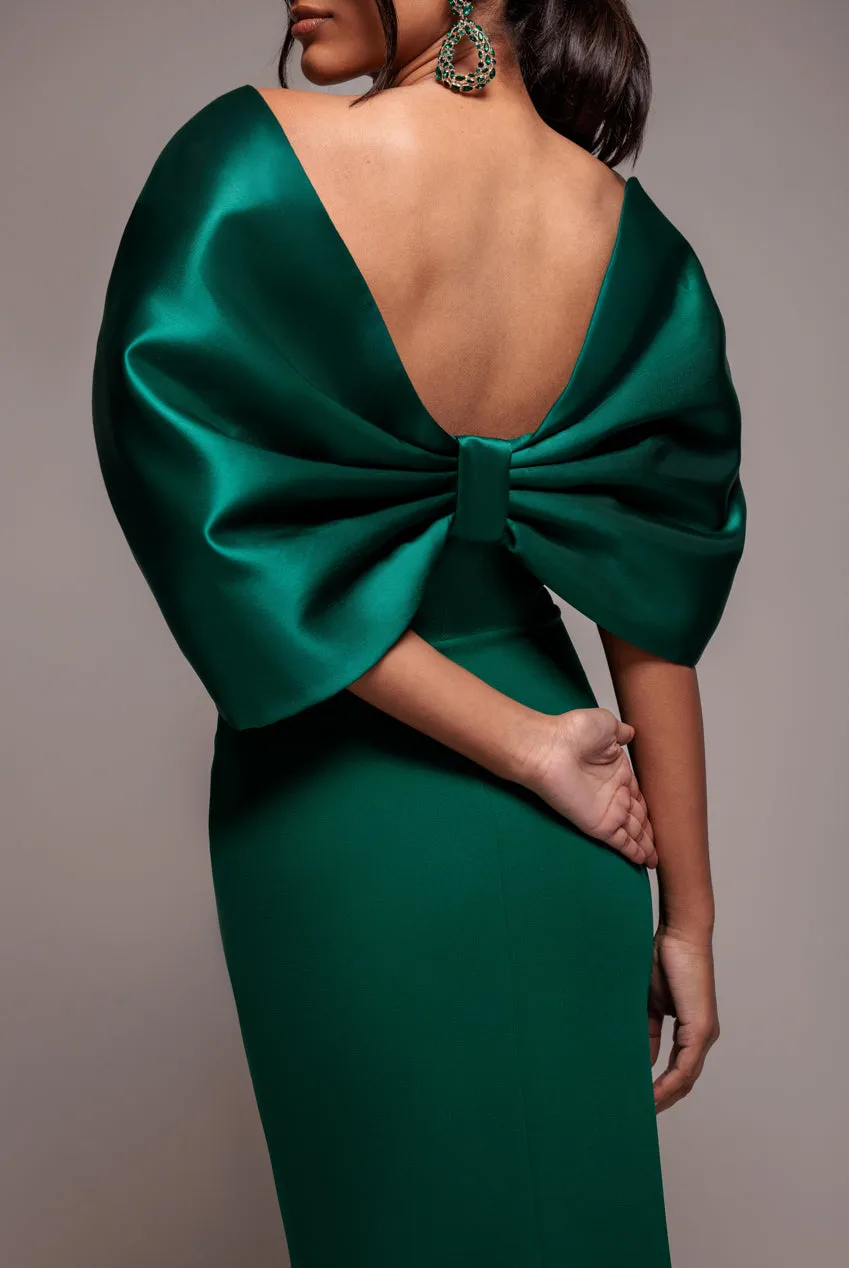 Off Shoulder Back Satin Bow Scuba Maxi Dress - Emerald Green by Goddiva sold by Goddiva product image thumbnail 4