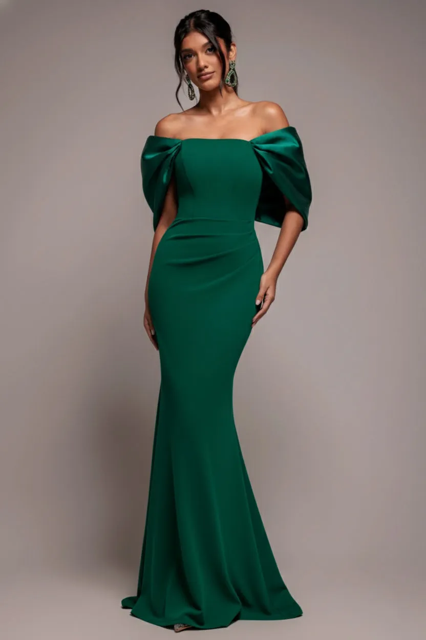 Off Shoulder Back Satin Bow Scuba Maxi Dress - Emerald Green by Goddiva sold by Goddiva product image thumbnail 2