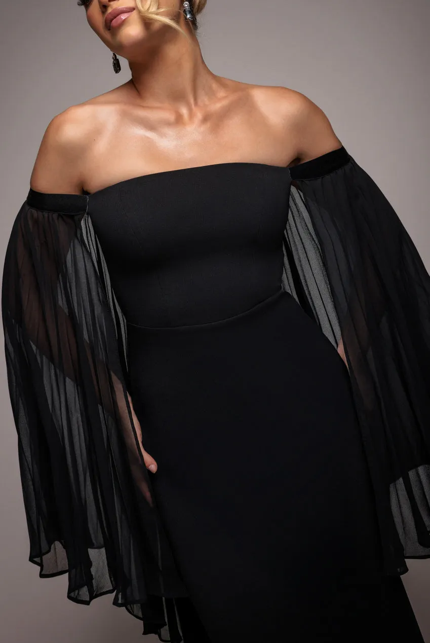 Strapless Maxi Dress With Pleated Chiffon Cape - Black by Goddiva sold by Goddiva product image thumbnail 4