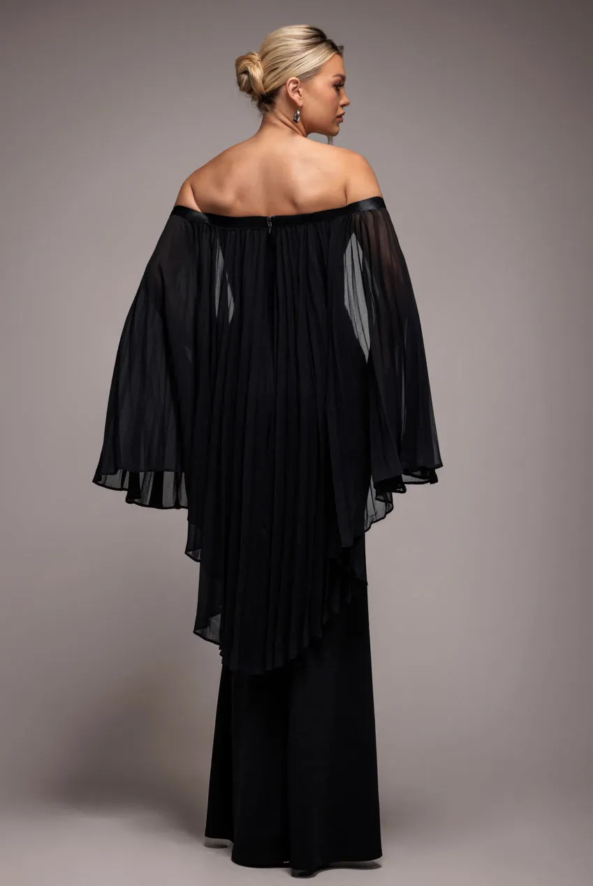 Strapless Maxi Dress With Pleated Chiffon Cape - Black by Goddiva sold by Goddiva product image thumbnail 2