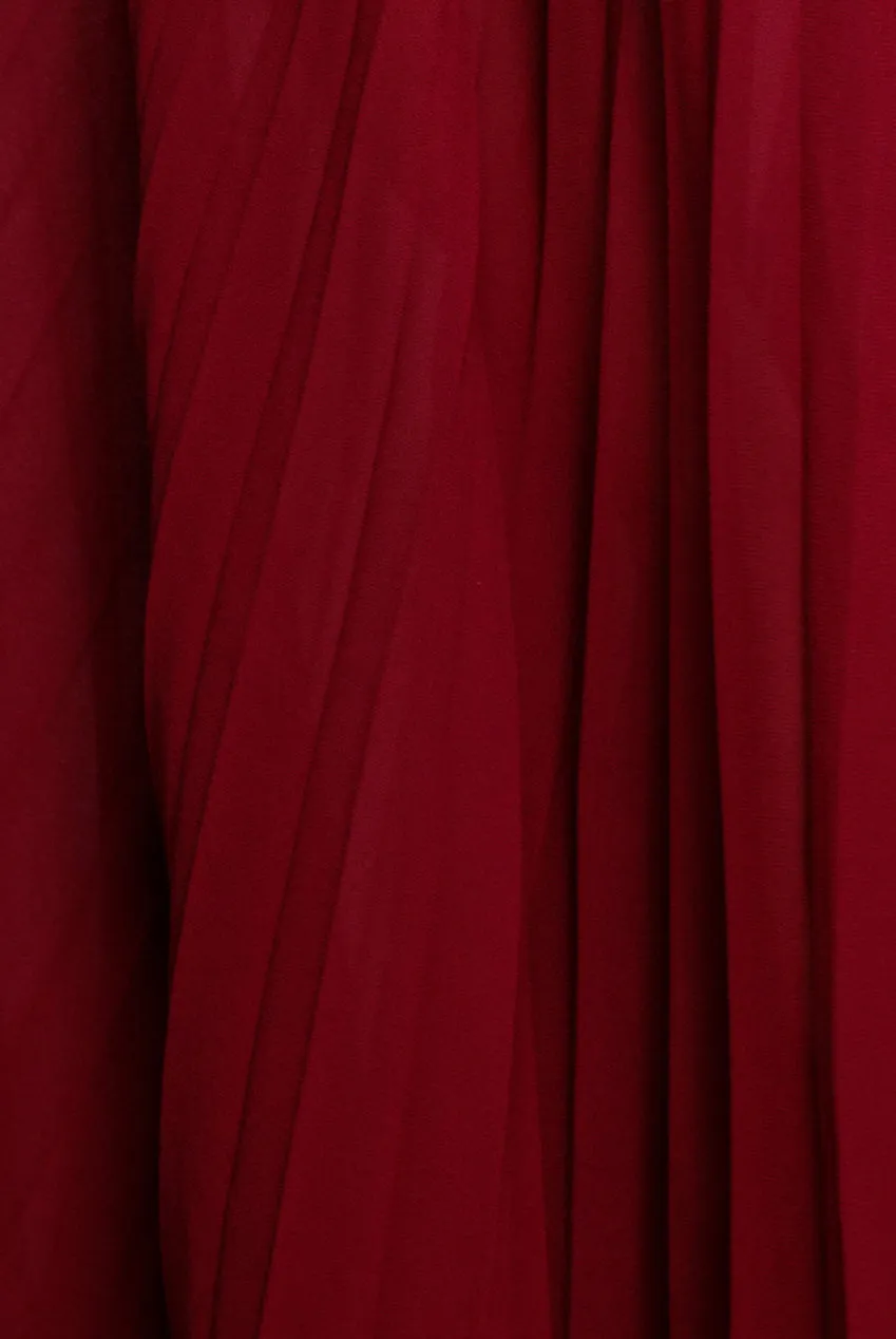 Strapless Maxi Dress With Pleated Chiffon Cape - Burgundy by Goddiva sold by Goddiva product image thumbnail 4