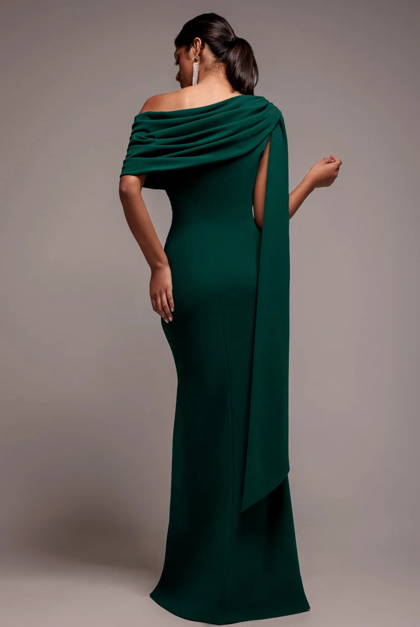 Sash One Shoulder Bardot Maxi Dress - Emerald Green by Goddiva sold by Goddiva product image thumbnail 2