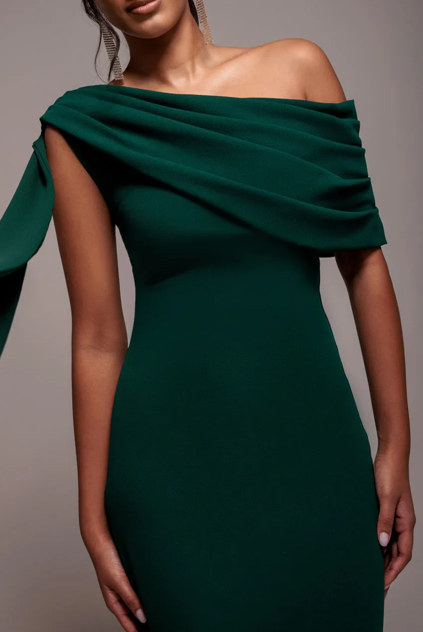 Sash One Shoulder Bardot Maxi Dress - Emerald Green by Goddiva sold by Goddiva product image thumbnail 3