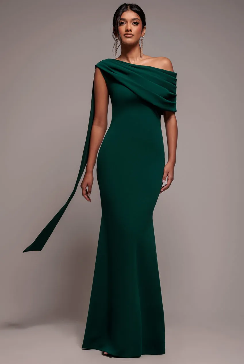 Sash One Shoulder Bardot Maxi Dress - Emerald Green by Goddiva sold by Goddiva