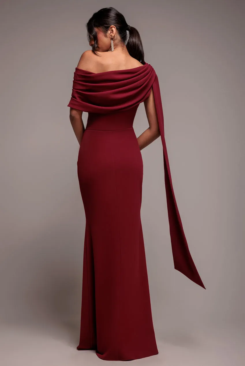 Sash One Shoulder Bardot Maxi Dress - Wine by Goddiva sold by Goddiva product image thumbnail 2