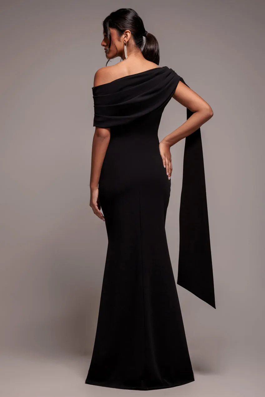 Sash One Shoulder Bardot Maxi Dress - Black by Goddiva sold by Goddiva product image thumbnail 2