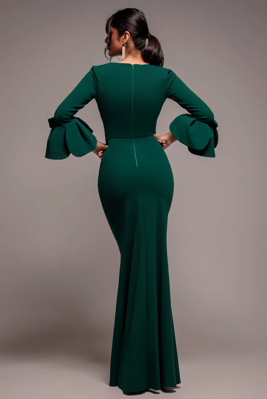 Petal Bow Sleeve Frill Maxi Dress - Emerald Green by Goddiva sold by Goddiva product image thumbnail 2