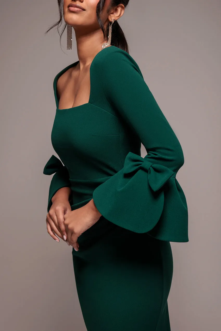 Petal Bow Sleeve Frill Maxi Dress - Emerald Green by Goddiva sold by Goddiva product image thumbnail 3