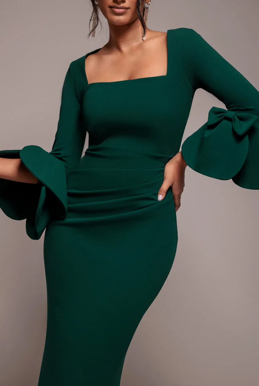 Petal Bow Sleeve Frill Maxi Dress - Emerald Green by Goddiva sold by Goddiva product image thumbnail 4