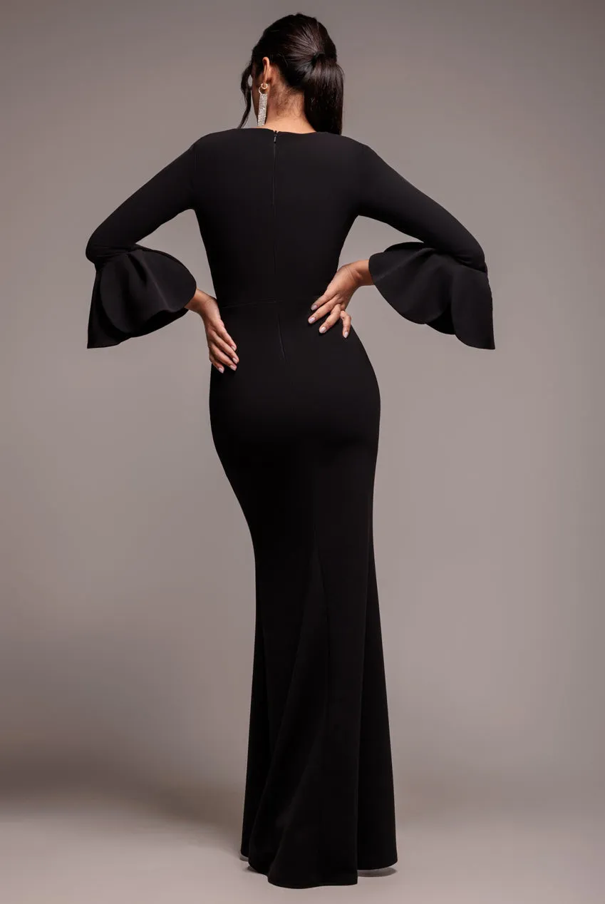 Petal Bow Sleeve Frill Maxi Dress - Black by Goddiva sold by Goddiva product image thumbnail 3