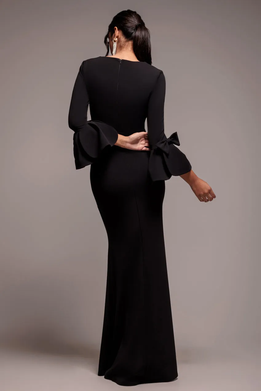 Petal Bow Sleeve Frill Maxi Dress - Black by Goddiva sold by Goddiva product image thumbnail 2