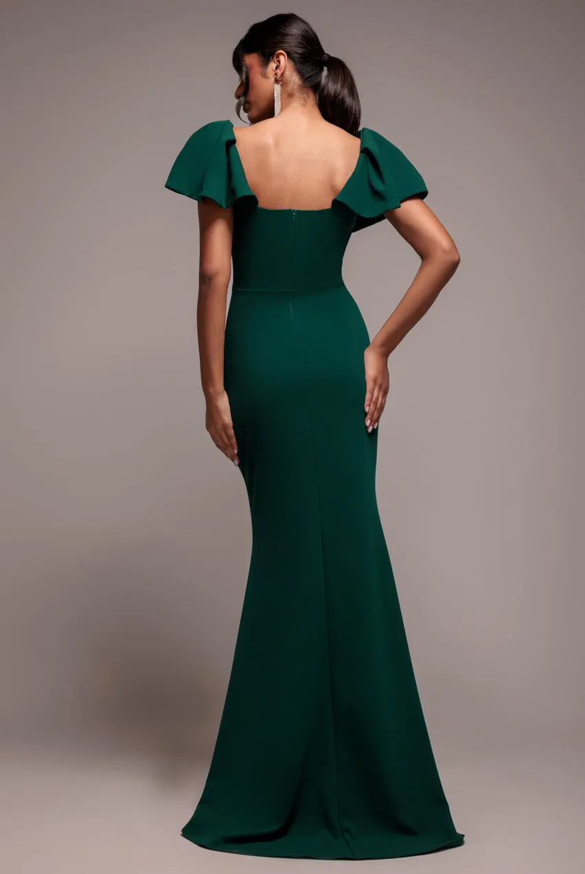 Cape Sleeve Detail Front Tie Maxi Dress - Emerald Green by Goddiva sold by Goddiva product image thumbnail 2