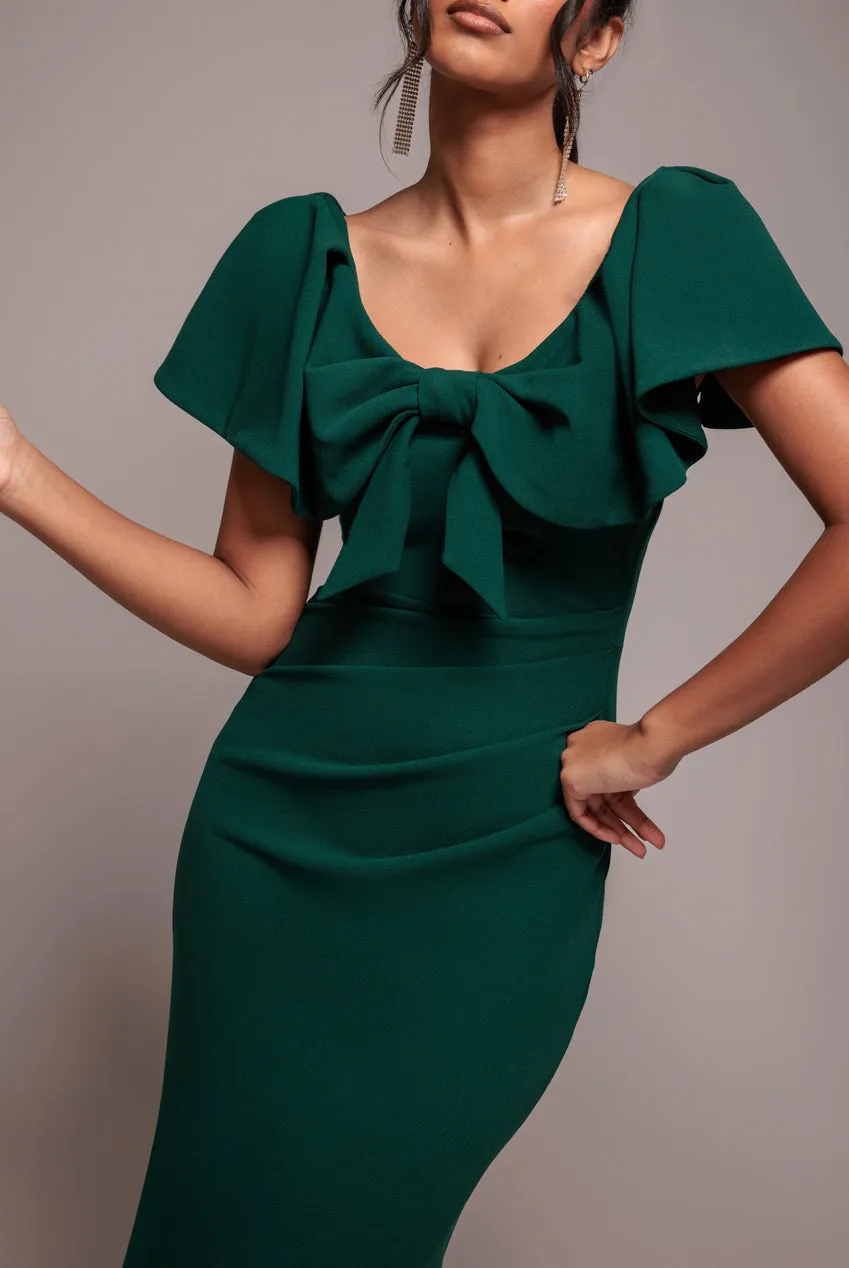 Cape Sleeve Detail Front Tie Maxi Dress - Emerald Green by Goddiva sold by Goddiva product image thumbnail 3