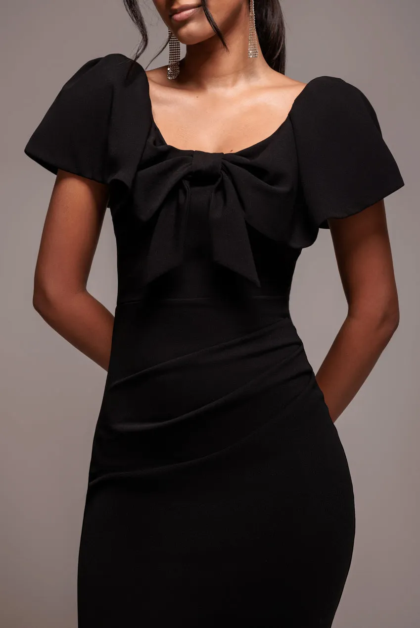 Cape Sleeve Detail Front Tie Maxi Dress - Black by Goddiva sold by Goddiva product image thumbnail 3
