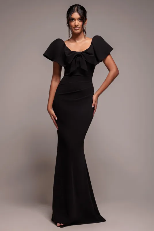 Cape Sleeve Detail Front Tie Maxi Dress - Black by Goddiva sold by Goddiva